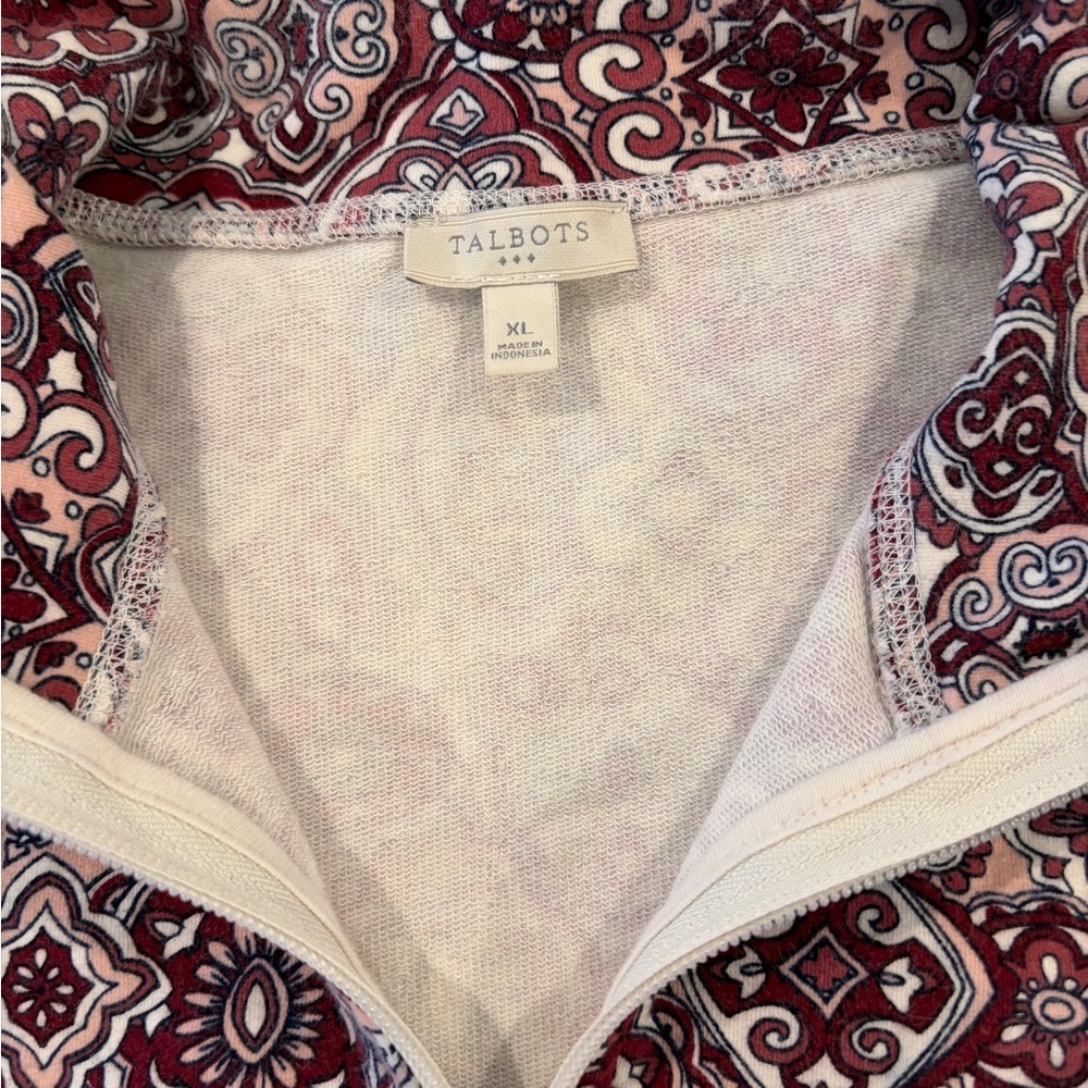 Talbots Women’s Burgundy Paisley Full Zip Jacket XL Cotton Blend GUC - Picture 3 of 7